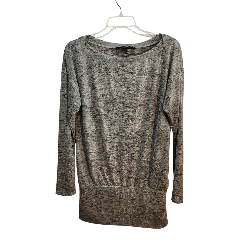 White House Black Market Y2K Metallic Silver Tunic Top Long Sleeve Size XS